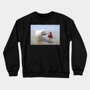 Two sweet girls cooling off in the sea Crewneck Sweatshirt